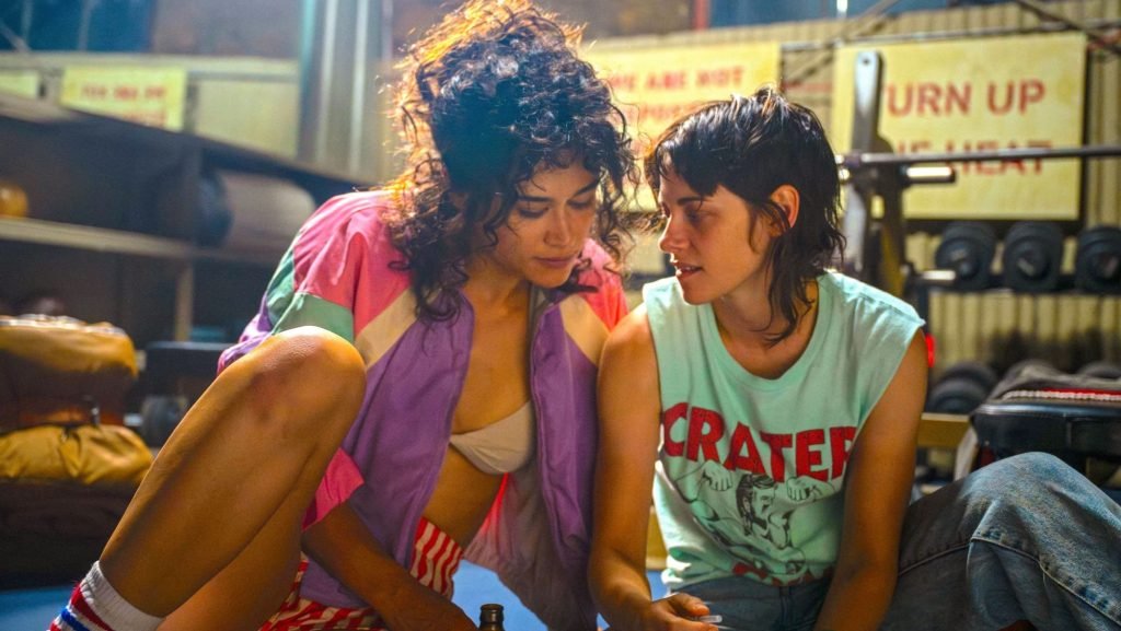 Katy O'Brien (left) and Kristen Stewart (right) in Rose Glass' 'Love Lies Bleeding'.